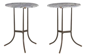 Pair of Cedric Hartman Bronze & Blue Bahia Granite Side Tables, Circa 1970s