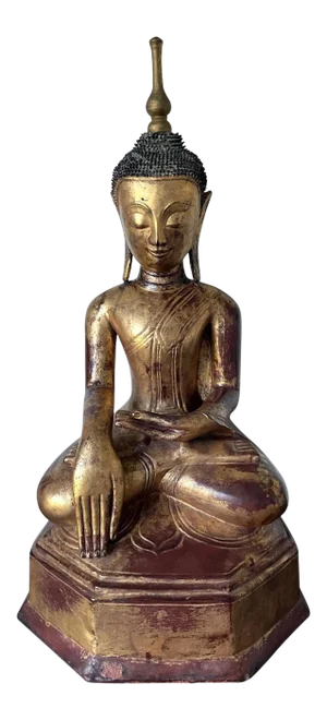 Large Lacquered Wood Antique Burmese Buddha Statue