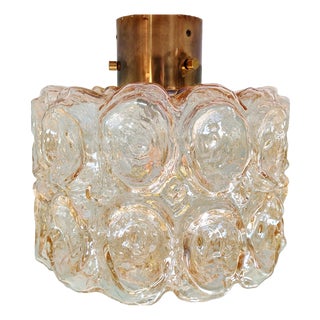 Vintage Ceiling Light in Brass and Textured Amber Glass by Helena Tynell for Glashütte Limburg, 1960s For Sale