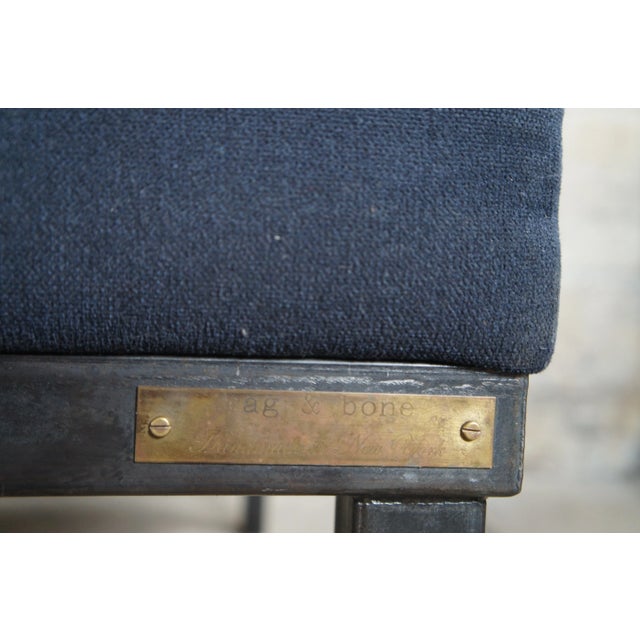 Vintage Parsons Style Minimalist Modern Cocktail Table Blue Ottoman Foot Stool Footrest 61" For Sale - Image 6 of 12