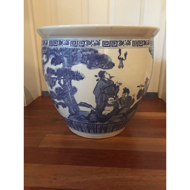 1970s Large Vintage Asian Blue & White Urn For Sale - Image 5 of 5