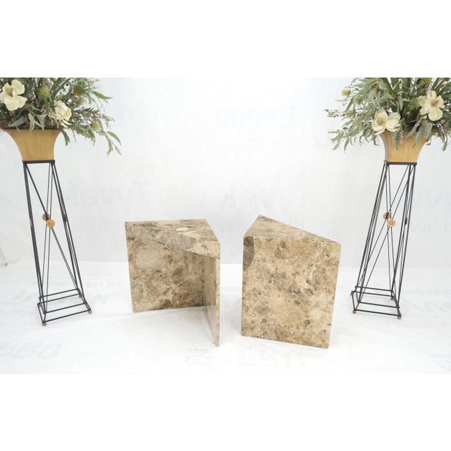 Pair Midcentury Marble Onyx Triangle Shape End Side Tables Night Stands Mint! For Sale - Image 6 of 13