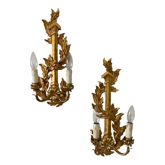 Gilded Italian Carved Sconces, a Pair For Sale