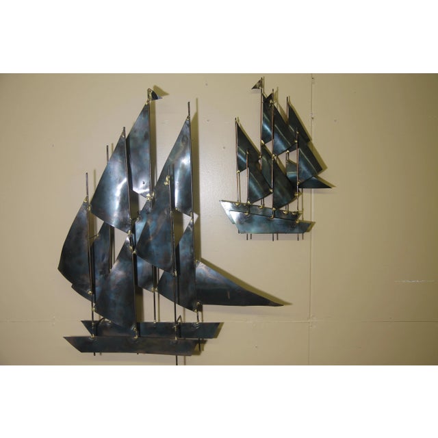 Curtis Jere Style Metal Sailboats Wall Sculpture - 2 Pieces For Sale In New York - Image 6 of 6
