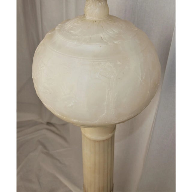 Antique Large Alabaster Table Lamp With Globe Shade For Sale - Image 10 of 11