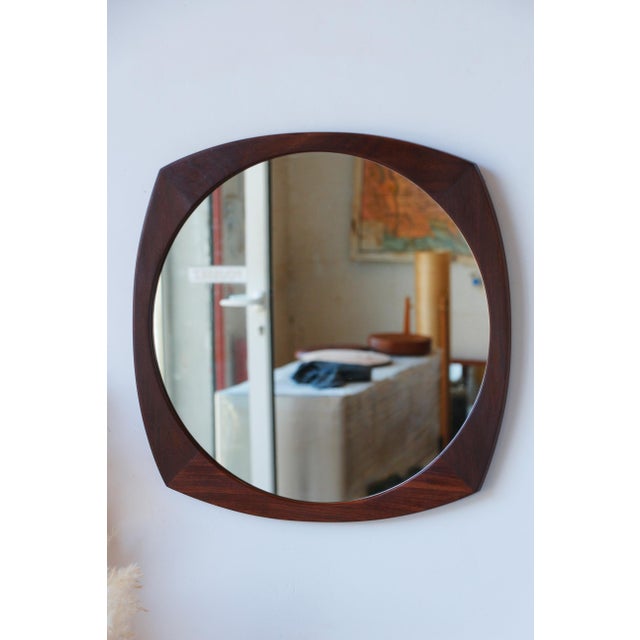 Vintage Scandinavian Round Mirror in Teak, 1960 For Sale - Image 6 of 11
