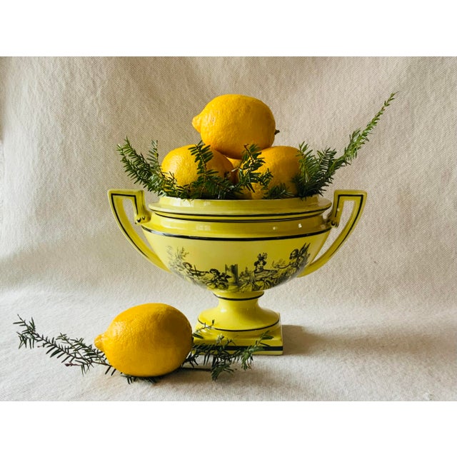 Vintage Yellow Black Toile Creil Ware Covered Tureen Italian Porcelain For Sale - Image 18 of 18