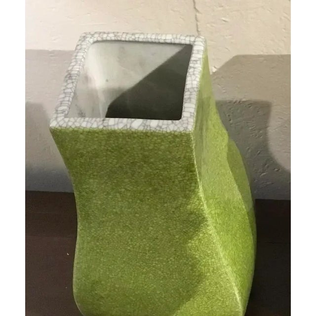 Modern Chartreuse Crackle Glaze Square Vase For Sale - Image 4 of 5