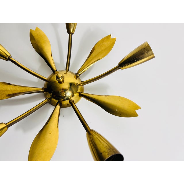 Italian Midcentury Brass 5-Arm Sputnik Chandelier, 1950s For Sale - Image 10 of 11