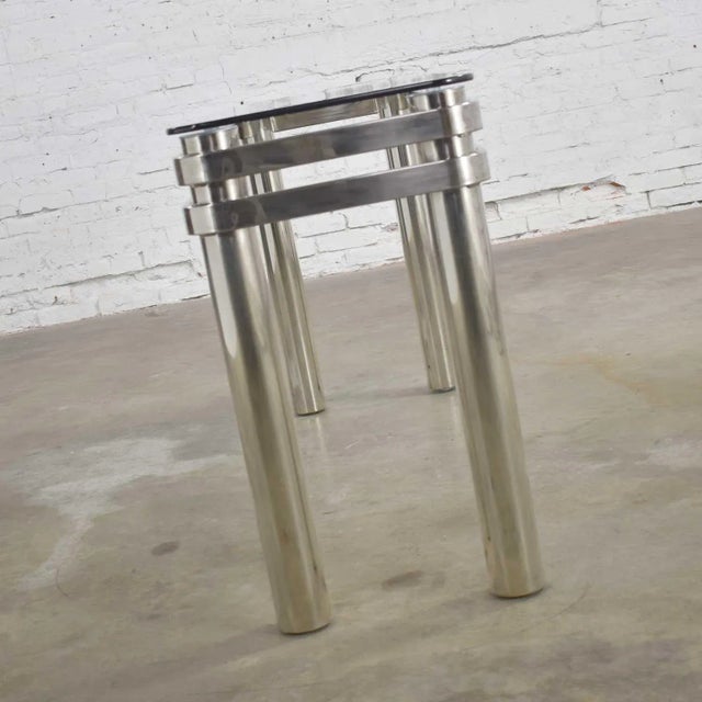 Chrome Modern Console Sofa Table Chrome Rectangle With Glass Top Style of Pace or Karl Springer For Sale - Image 8 of 13