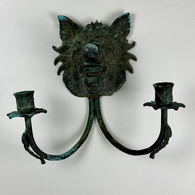 Pair of Early 20th Century Growling Boar Heads Cast Metal Sconces For Sale - Image 4 of 12