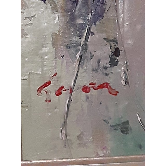 Contemporary Signed Impressionist Impasto MCM Flower Painting in Custom Silver Gilt Frame For Sale - Image 3 of 8