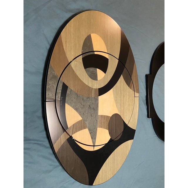Late 20th Century Late 20th Century Signed Luigi Leone for Gargiulo & Jannuzzi Mechanical Expanding Inlaid Wood Table Top With Lazy Susan For Sale - Image 5 of 12