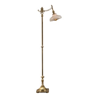 Antique Brass Bridge Arm Floor Lamp For Sale