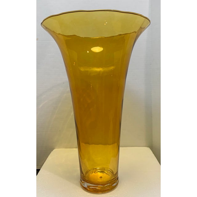 Blenko Style Yellow Amber Glass Trumpet Vase Chairish