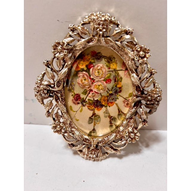 Mid 20th Century Petite Oval Silver Plate Filigree Picture Frames, a Pair For Sale - Image 10 of 12