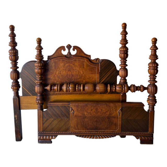 Vintage Art Deco Full/Double Bedframe Waterfall Poster Bed For Sale