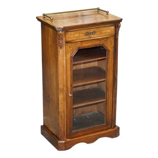 Victorian Pier Glazed Inlaid Walnut Marquetry Music Cabinet, 19th Century For Sale