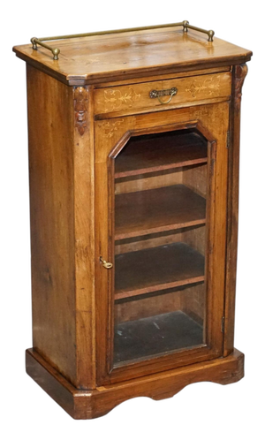 Victorian Pier Glazed Inlaid Walnut Marquetry Music Cabinet, 19th Century