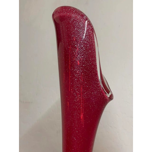 Red 45” Tall Mid Century Modern Italy Aventurine Glass Floor Vase Red With Silver Flecks For Sale - Image 8 of 12
