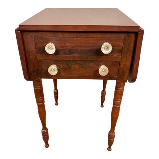Antique American Sheraton 2 Drawer Dropleaf Cherry Work Table For Sale