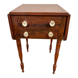 Antique American Sheraton 2 Drawer Dropleaf Cherry Work Table