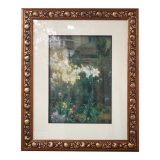 Framed Print or Painting of Lilacs in Garden Signed For Sale