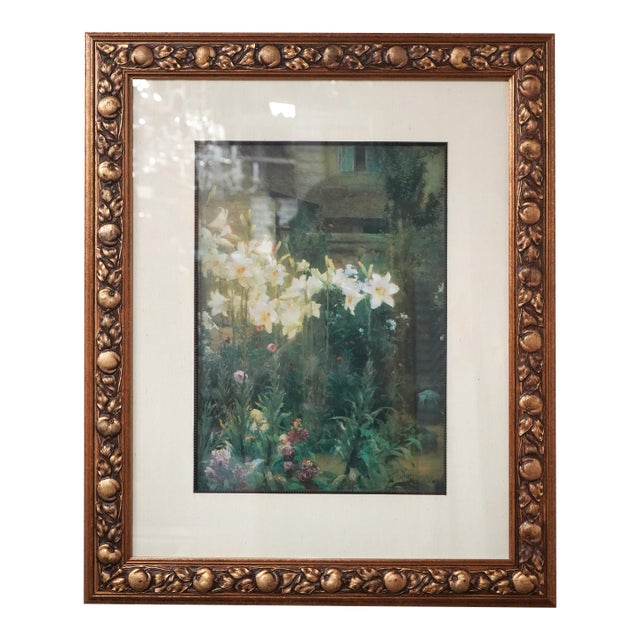 Framed Print or Painting of Lilacs in Garden Signed For Sale