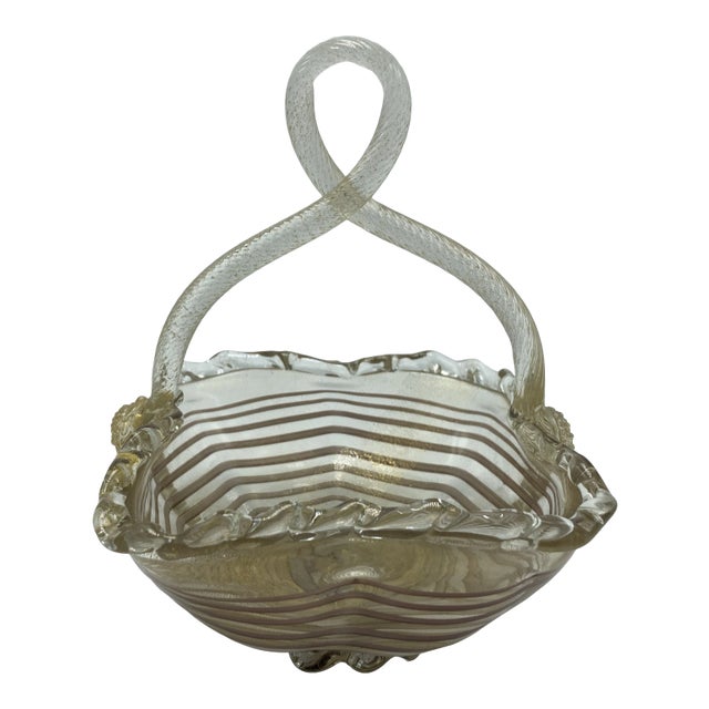 Vintage Venetian Glass Basket For Sale