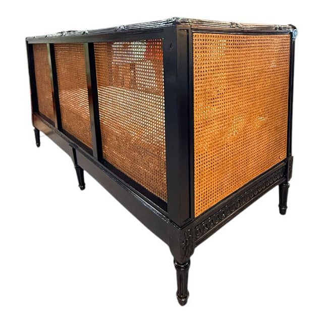Vintage Black High-Gloss Lacquer Double-Caned Daybed With Custom Tiger Upholstery For Sale - Image 14 of 16