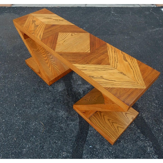 1970s Modernist Zig-Zag Oak Console Sofa Table For Sale - Image 5 of 6