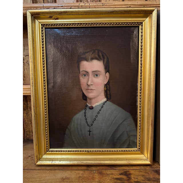 Realism Pair of European Portrait Paintings, Mother & Daughter, Late 19th Century For Sale - Image 3 of 16