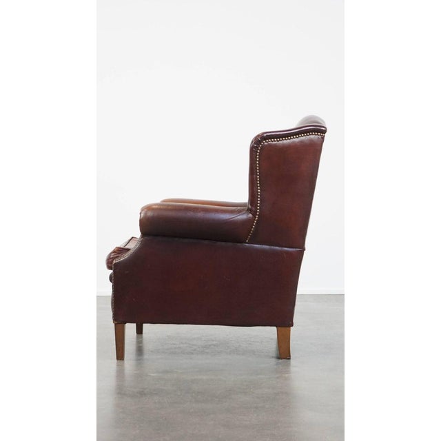 Vintage Sheep Leather Wing Chair For Sale - Image 5 of 17
