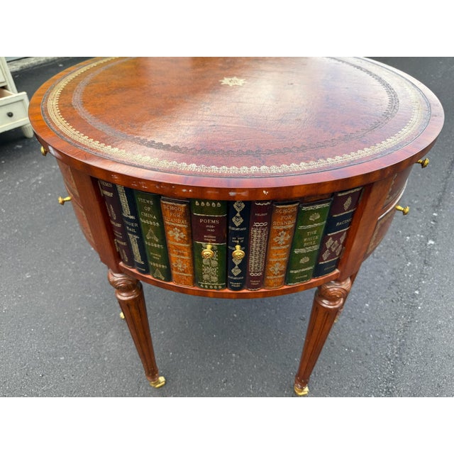 Maitland Smith Embossed Leather Top Table. Leather Bound Faux Books For Sale In Naples, FL - Image 6 of 11