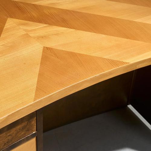 Wood Curved Desk with Geometric Inlaid Top, Sweden For Sale - Image 7 of 13