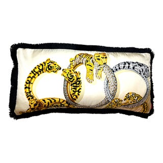Cartier Panthère Et Tigre Vintage Silk Scarf Lumbar Pillow For Sale