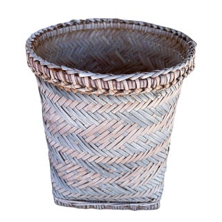 Mid 20th Century Vintage Pastel Woven Split Bamboo Basket For Sale