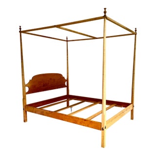 j.l. Treharn Tiger Maple Wood Queen Canopy Bed For Sale