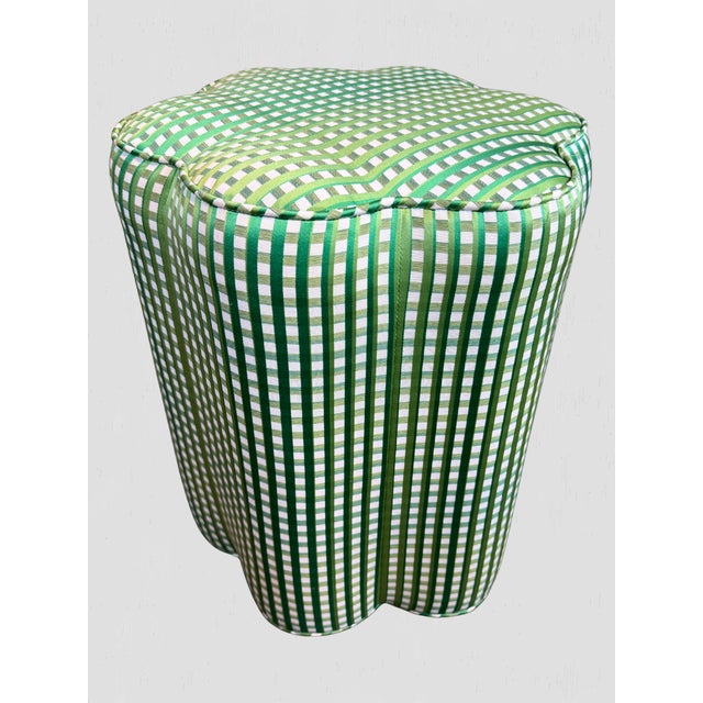 Custom Petal Ottoman Green Plaid Fabric For Sale In Greensboro - Image 6 of 7