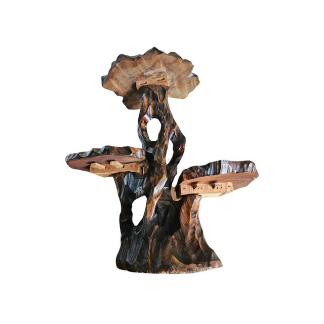 Brown Vintage Three-Tier Free Form Japanese Hardwood Side Table or Plant Stand For Sale - Image 8 of 8