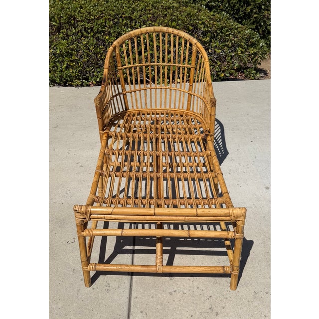 Mid 20th Century Vintage Rattan Stick Wicker Art Deco Chaise With New Perennials Upholstery For Sale - Image 5 of 13