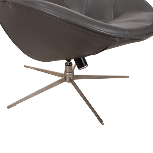 Boston Leather Armchair with Ottoman in Grey Brown Taupe Estoril Semi Aniline Leather 0959 with Manual Swivel and Rocking Function from Boconcept For Sale - Image 5 of 18