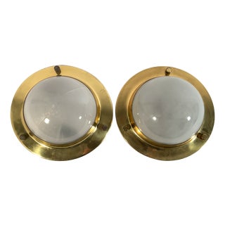 LSP6 Tommy Model Ceiling Lights in Brass Structure and Frosted Glass Lampshade by Luigi Caccia Dominioni for Azucena, 1950s, Set of 2 For Sale