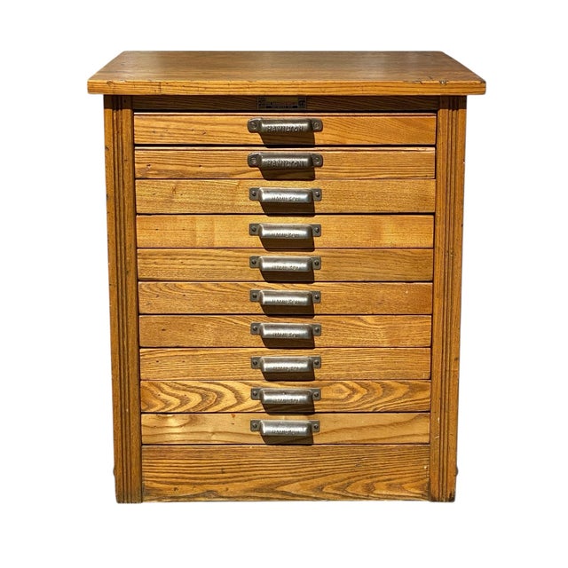 Victorian Antique Oak Hamilton Printers Cabinet / Flat File Map Cabinet With 10 Drawers For Sale - Image 3 of 12