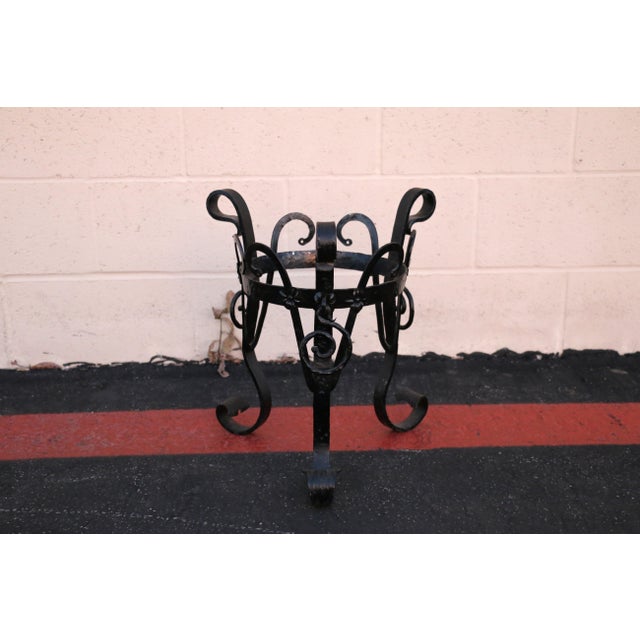 Antique 1920s Olive Green Glazed Oil Jar With Wrought Iron Stand For Sale - Image 10 of 16