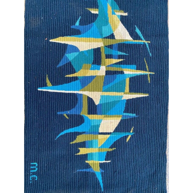 Beautiful little modern tapestry with an abstract design from Gilles Duvert, entirely hand embroidered with wool.