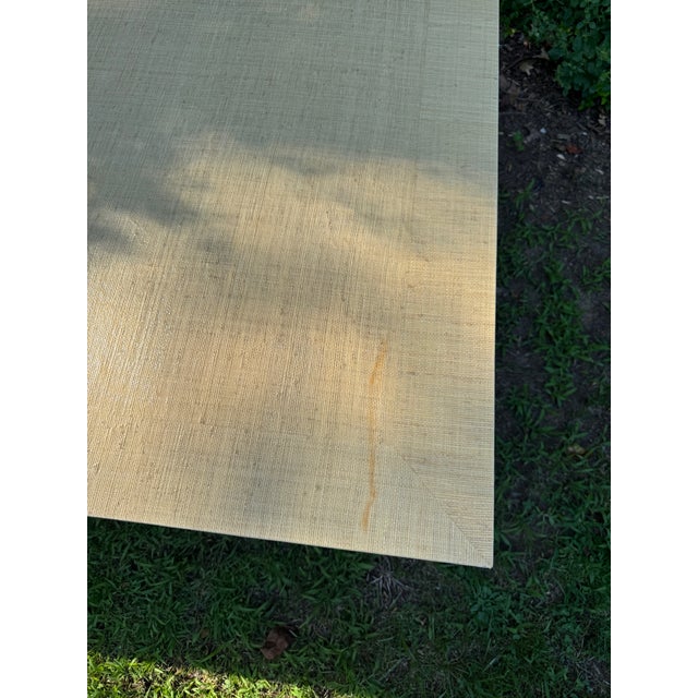 Vintage Mid Century Lacquered Grasscloth Dining Table With Extension Leaves For Sale - Image 9 of 9