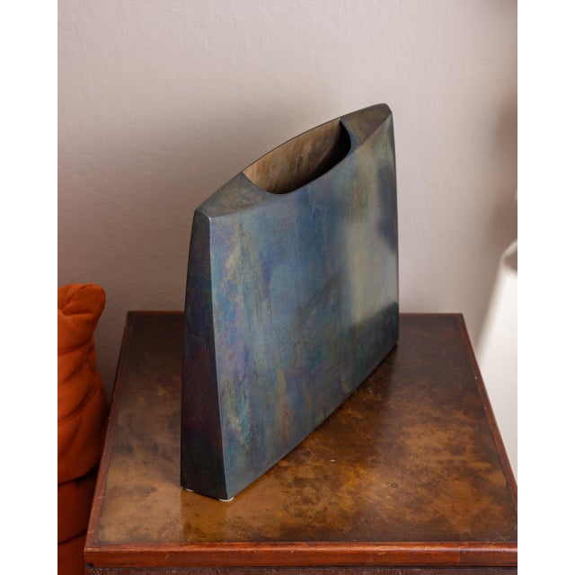 Vintage Jeffrey Brown 2003 Signed Patinated Bronze Sculptural Vessel For Sale - Image 9 of 10