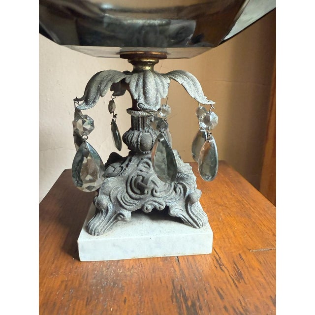 1950s Hollywood Regency Pedestal Centerpiece Bowl, Smoky Glass Ashtray With Marble Base For Sale - Image 12 of 15