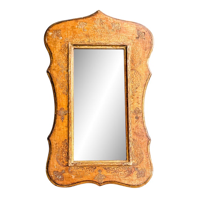 Vintage Gold Gilded Engraved Indian Archway Wall Mirror. For Sale